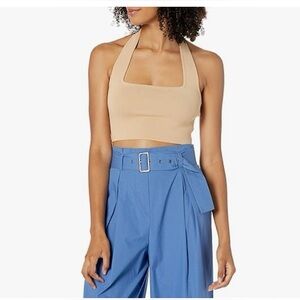 The Drop Tan Halter Crop Top XXL NWT Minimalist Square Neck Knit Tank